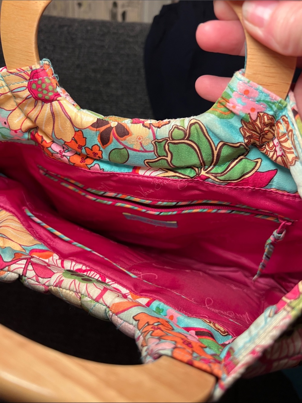 Vera Bradley Quilted Floral Clutch with Wooden Handles | Vintage Style Handbag - Picture 5 of 6